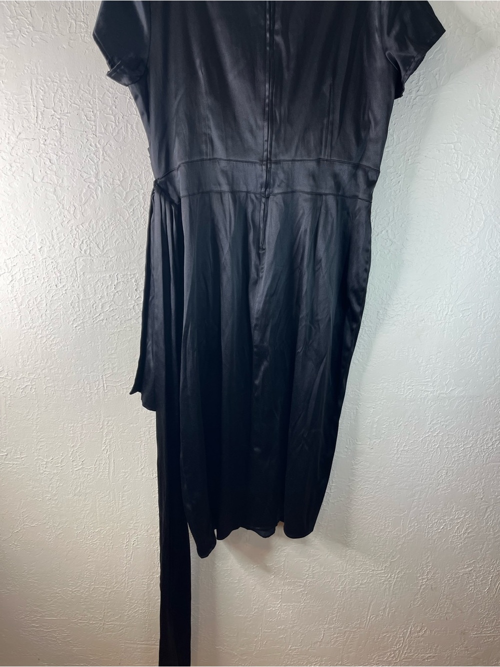 Pin Up Couture Ava Faux Wrap Sash Wiggle Dress in Satin Black - Picture 11 of 15